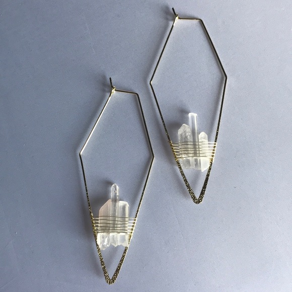 new. geometric clear quartz gold wire earrings - Picture 6 of 10